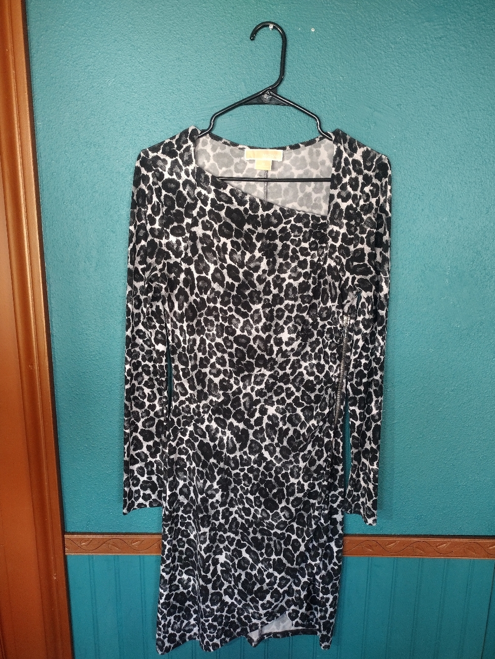 Michael Kors Leopard Print Long-Sleeve Dress with a Statement Zipper Closure